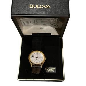 Bulova Classic Men's Black Leather Quartz Watch 97B147